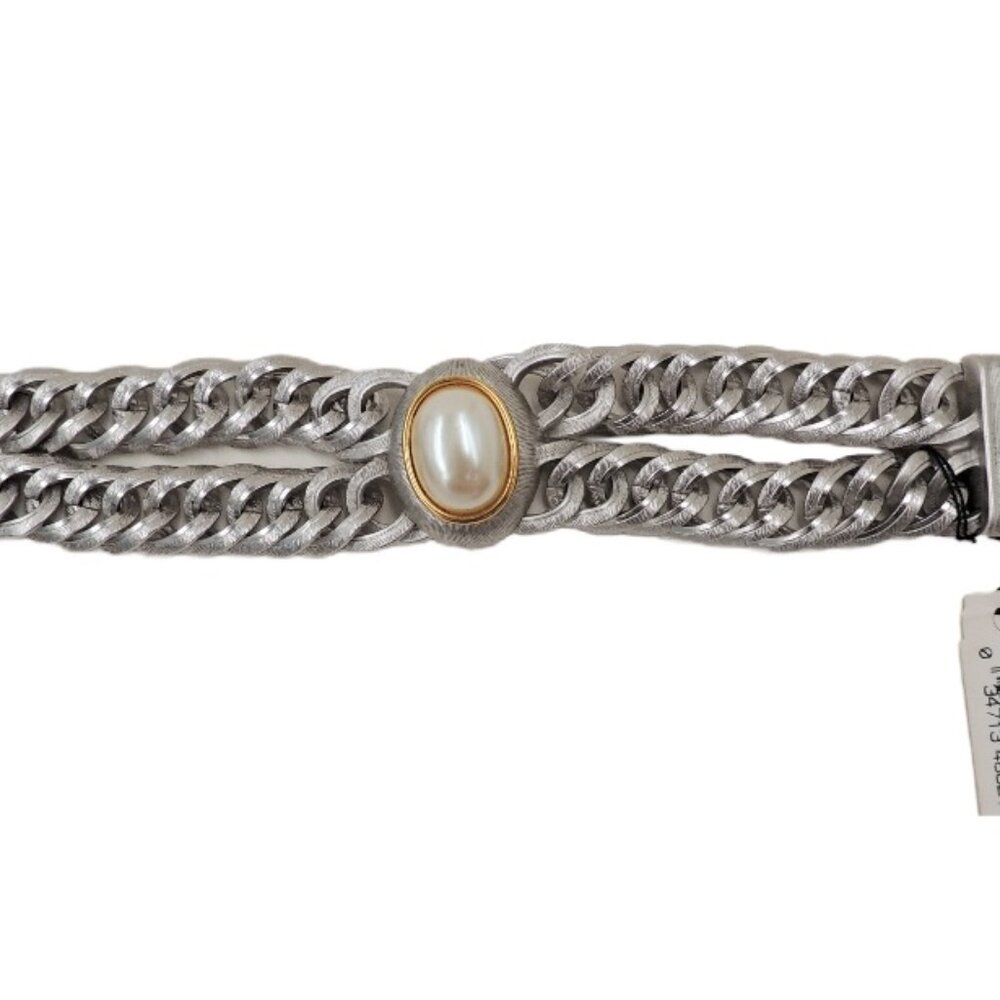 Vintage 1980s Signed Monet Rhodium Plated Faux-Pearl Bracelet